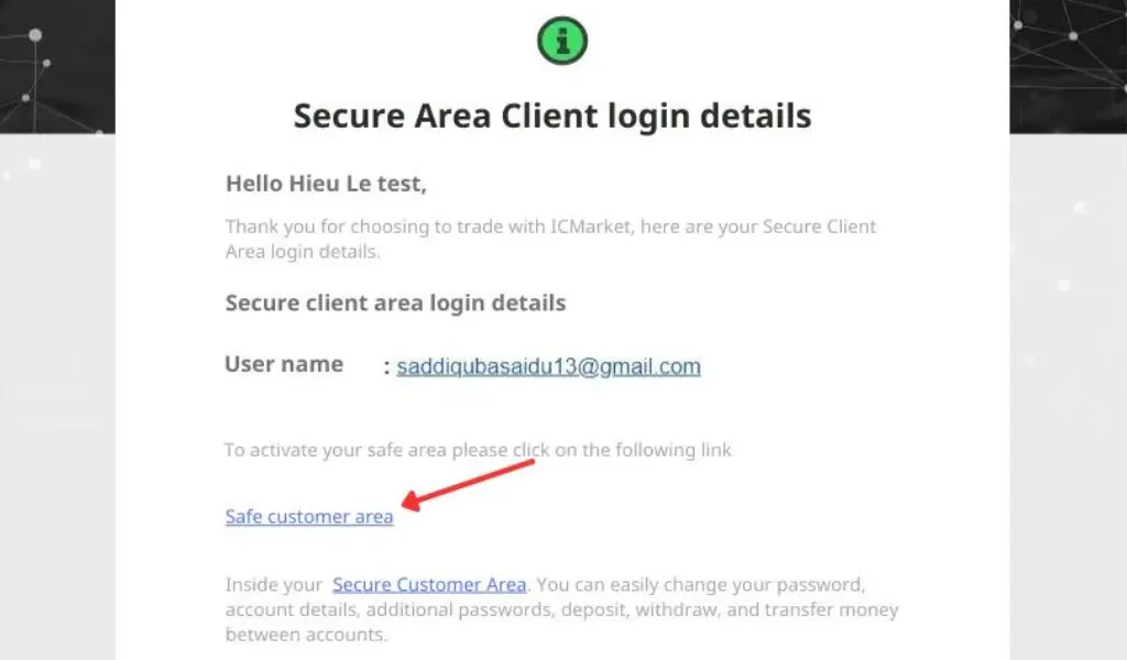 Click on the words "Safe Customer Area"