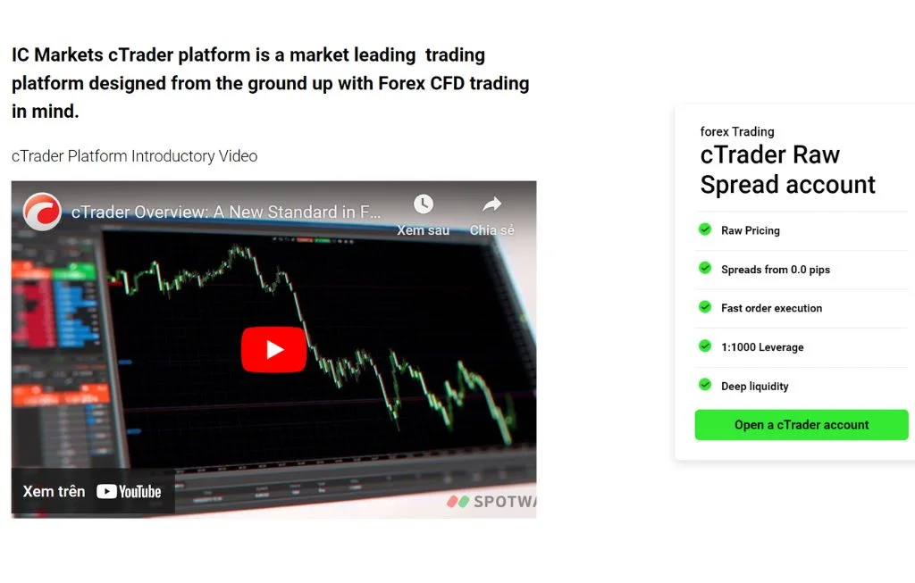 ICMarkets offers the cTrader trading platform