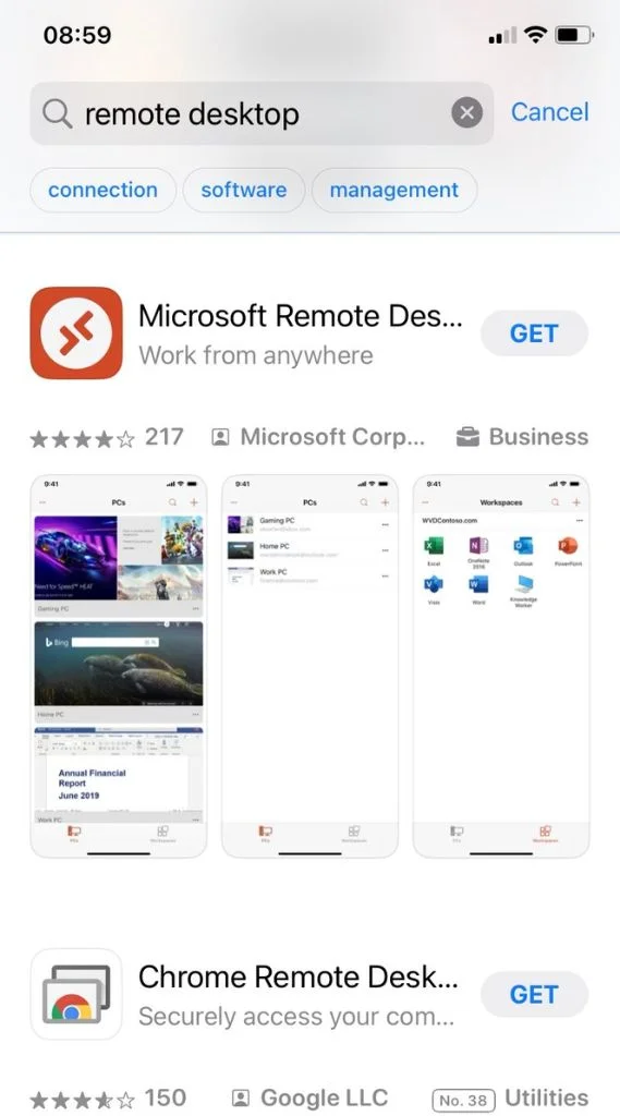 Download the application "Remote Desktop"
